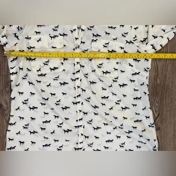 Alfred Sung White Horse Print Button-Up Shirt Size M - Picture 6 of 7